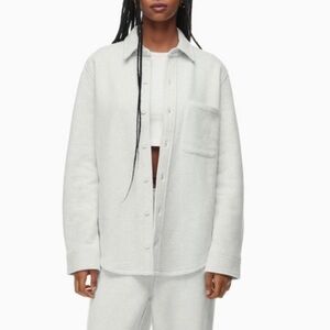 Aritzia Tna Cozy Fleece Boyfriend Button Down Shirt in White Size Medium
